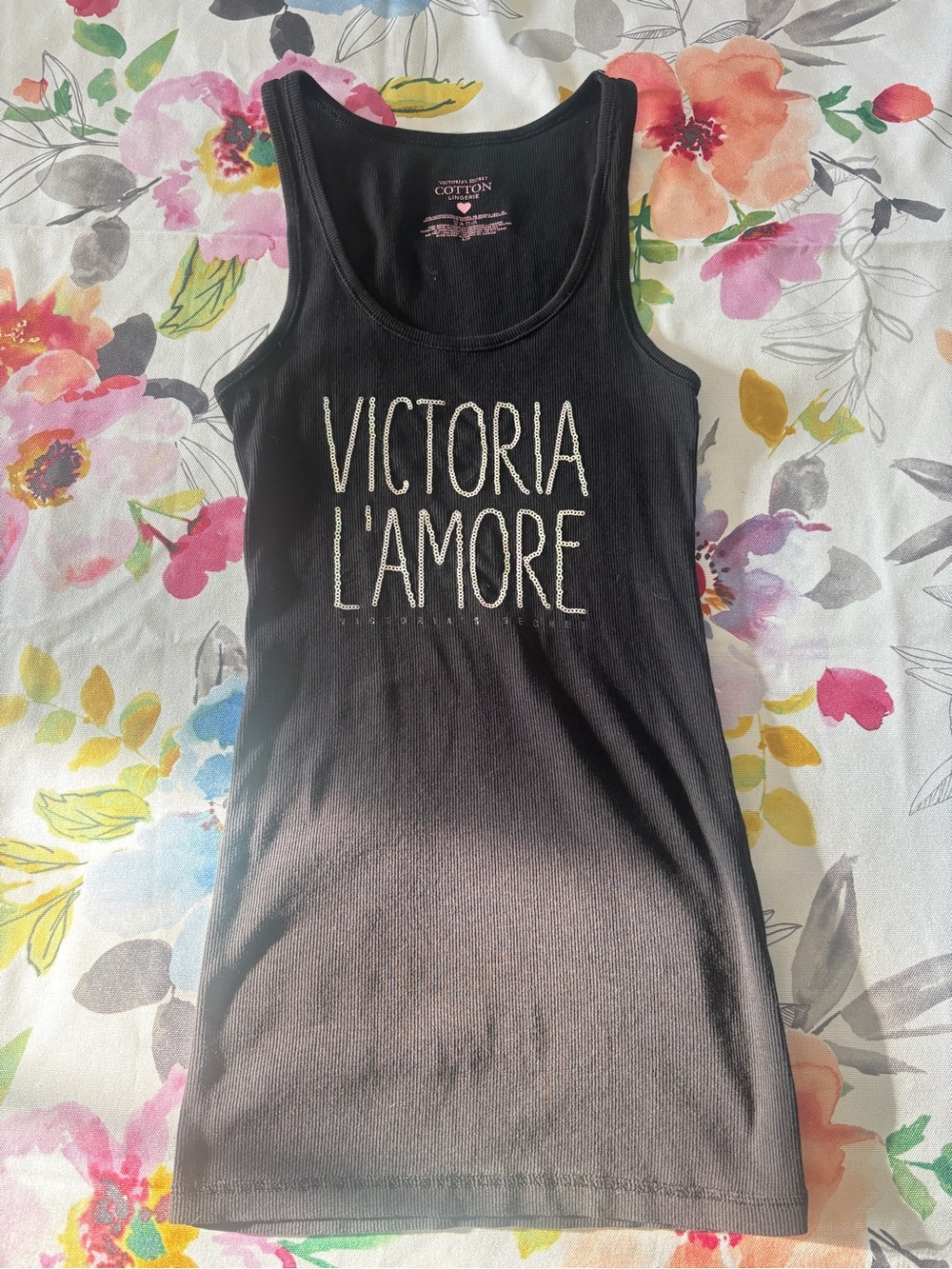 Victoria's Secret Black Ribbed Tank with Glitter Logo